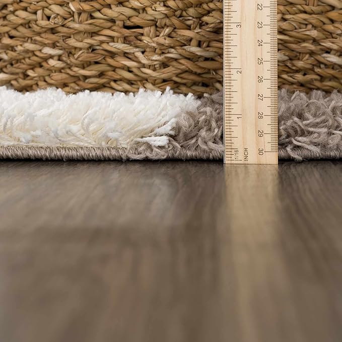 Hauteloom Atira Living Room, Bedroom Area Rug - Contemporary - Plush Pile - Cream, Brown - 9'2" x 12'