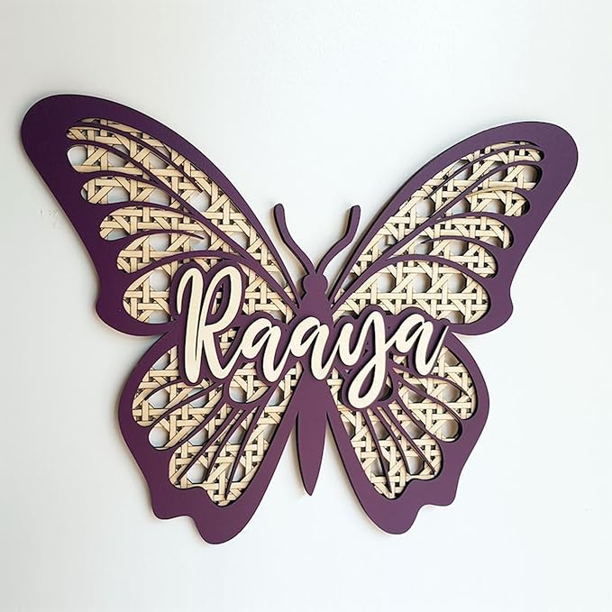 Personalized Butterfly 3D Name Sign, Custom Boho Wood Personalized Name Sign, 3D Wooden Layered Handmade Letter Wall Decor for Nursery or Child's Bedroom, Girl or Boy's Birthday Gift
