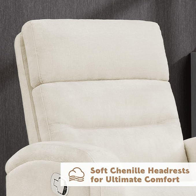 Nursery Rocking Recliners, 360° Swivel Glider Rocker Recliner with Double Pockets, Manual Nursery Glider Rocker Recliner for Living Room, Chenille White