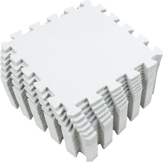 Yostrong® 18 Tiles Interlocking Puzzle Foam Baby Play Mat for Playing - EVA Babies Crawling Mat | Rubber Floor Work Out Mats for Home Gym. White. YOC-Ab18N