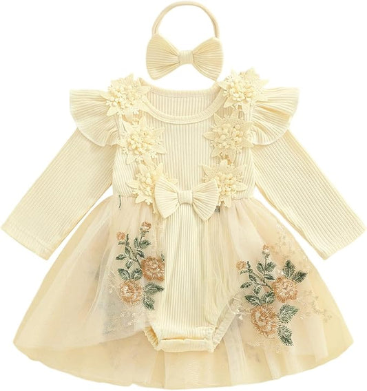 Giraropa Baby Girl Fall Winter Clothes Long Sleeve Romper Dress + Socks + Headband Newborn Infant Cute Casual Outfits