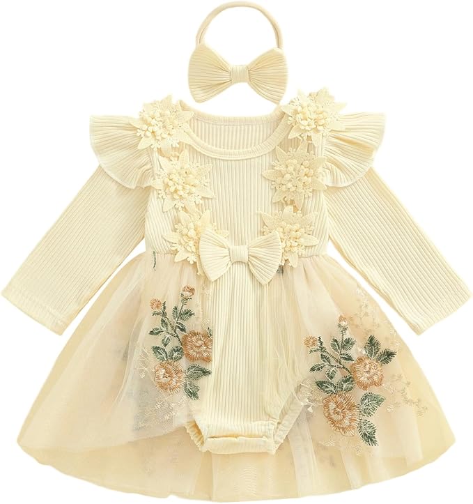 Giraropa Baby Girl Fall Winter Clothes Long Sleeve Romper Dress + Socks + Headband Newborn Infant Cute Casual Outfits