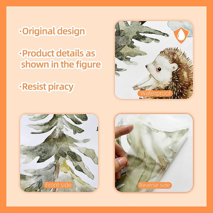 Large Forest Cute Animals Wall Decals - Woodland Pine Tree with Rabbits Birds Peel and Stick Wall Art for Kids Room Nursery Bedroom Living Room Decor