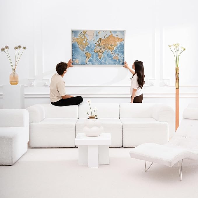 Canvas World Map with Cork Pin Board - English Lettering - Decorative Wall Decoration for All Rooms - Canvas Pictures with World Map Motif (70x50 cm, Pattern 15)