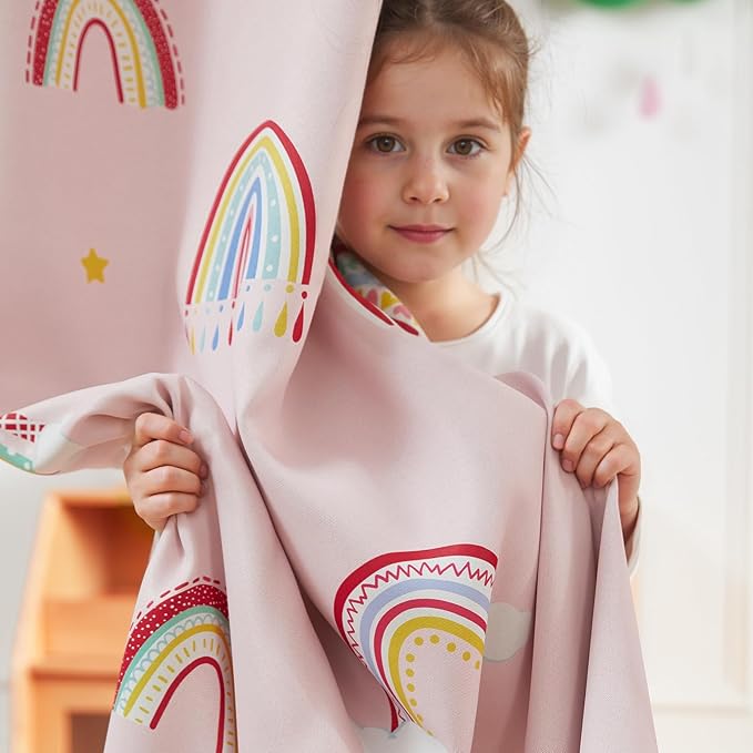 jinchan Nursery Blackout Curtains for Kids Room Rainbow Pink Curtains Cute Girls Bedroom Dorm Playroom Window Treatment Grommet Thermal Insulated Room Darkening 2 Panels 63 Inch Length