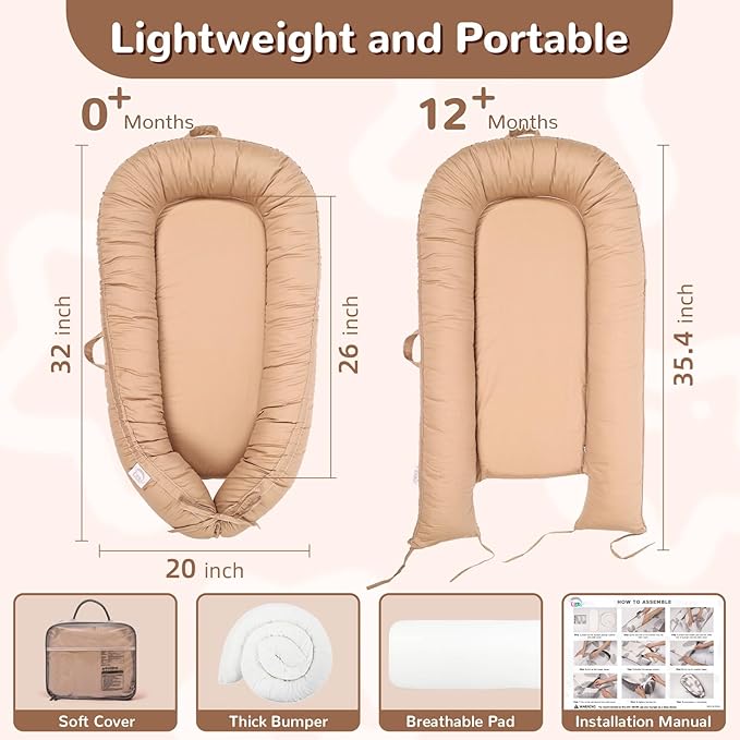 Baby Lounger, Infant Lounger for Newborn,Portable Baby Nest Cover Breathable & Soft, Newborn Essentials