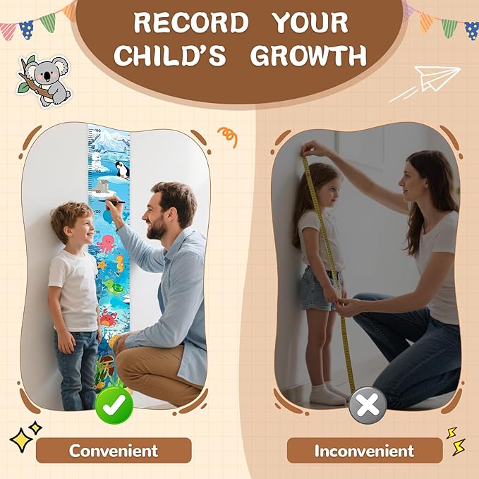 Personalized Name Height Chart for Kids, Canvas Ocean Animals Growth Chart for Wall Removable, Nursery and Playroom Wall Decor, Growth Chart for Boys Girls, Customized Gifts for Kids