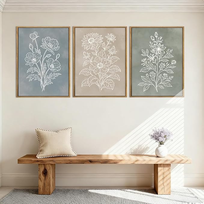 Anyzal Botanical Farmhouse Wall Art Floral Painting Boho Plant Artwork for Living Room Bedroom Dining Room 12x16 Inch Set of 3