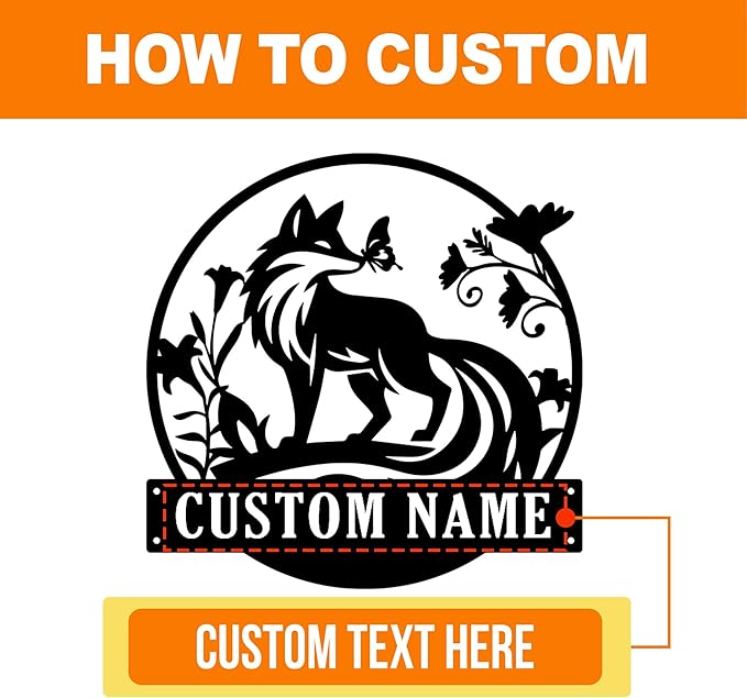 Custom Fox Flower Metal Sign, Animals Cute Black Wall Art, Personalized Wall Decor for Living Room, Bedroom/Bathroom/Kitchen/Office/Home