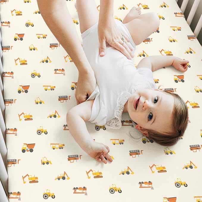 KeaBabies 2-Pack Baby Crib Sheets for Boys, Girls - 52x28 Viscose Derived from Bamboo Toddler Bed Sheets Neutral, Fitted Crib Mattress Cover for Standard Baby Bedding, Soft & Cozy (Construction)