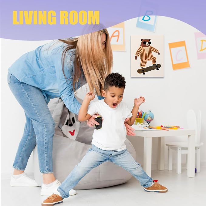 URLLUAE Trendy Sunglasses Bear Canvas Poster Prints 11x14 Inch, Woodland Animal Nursery Decor, Funky Skateboard Bear Animal Canvas Prints Wall Decor for Kids Room Nursery Playroom Classroom