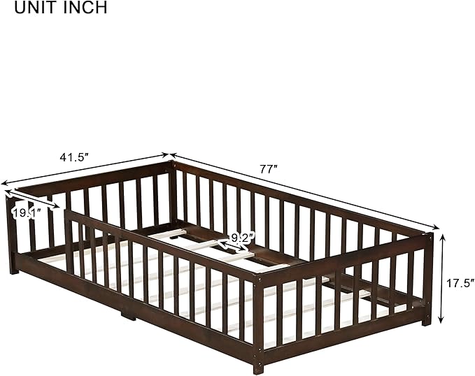 Bellemave Twin Size Kids Montessori Floor Bed,Twin Floor Bed Frame with Slats,Solid Wood Twin Bed Frame for Girls Boys,White