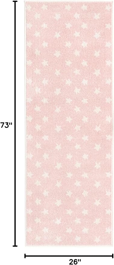 Unique Loom Whimsy Kids Collection Area Rug - Stars (2' 2" x 6' 1" Runner, Pink/ Ivory)