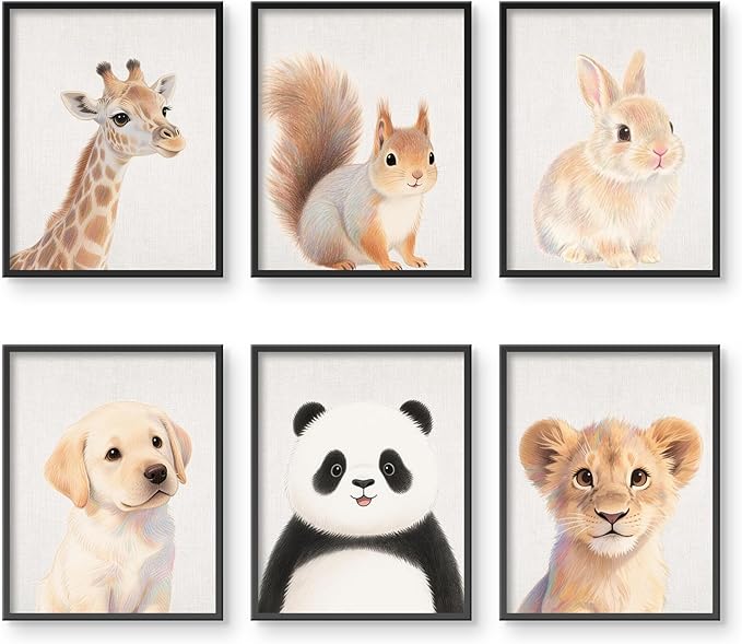 VOLIX Set of 6 Wall Art Unframed Jungle Animal Wall Hanging Decor for Kids Room, Nursery, Safari Themed Birthday Party, 12x16 inch