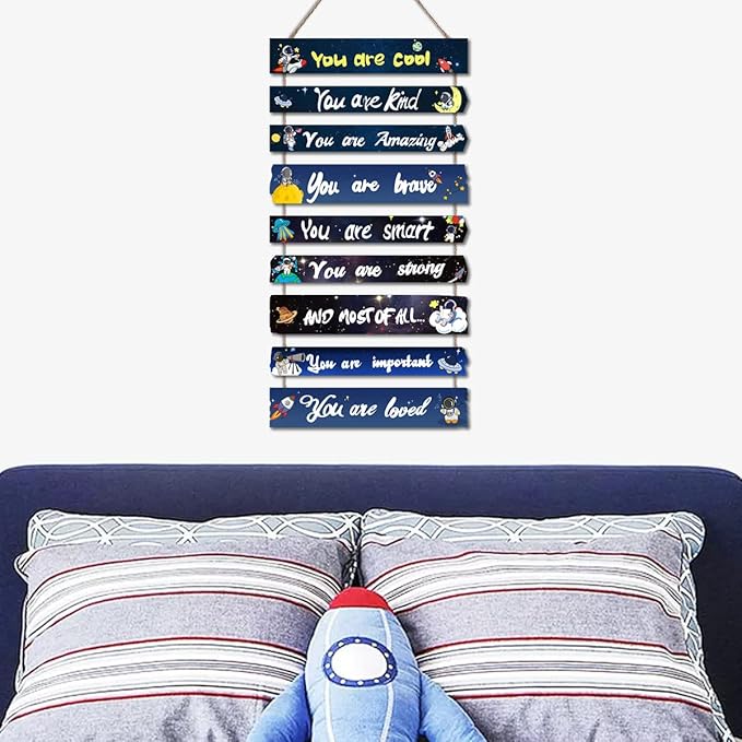 JEVUVU Outer Space Room Decor for Teen Boys Aesthetic, Cool Bedroom Wall Decor for Baby Boy, Navy Blue Kids Wall Art Signs, Fun Stuff Black Decorations for Nursery Bed Room Dorm Classroom Bathroom