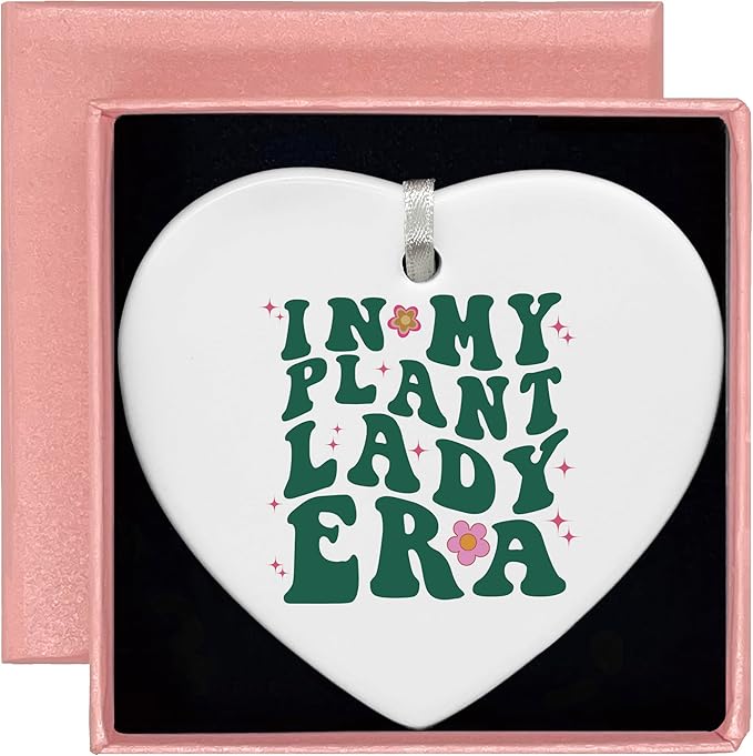 Heart Shaped Christmas Ornament-Plant Lady Gift-Botanical Gardening Lover Present for Mother or Friend-Mother's Day Birthday Keepsake-Ceramic Ornament Home Decor in My Plant Lady Era