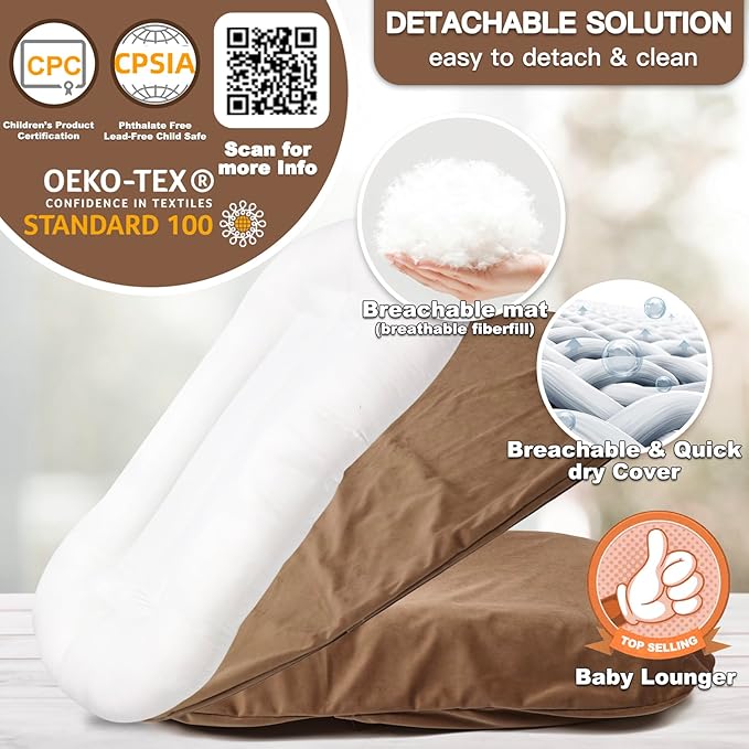 Baby Lounger for Newborn - Snuggle Cozy Me Lounger | Breathable Soft Cotton, 0-24 Months Portable Playtime Baby Nest, Newborn Baby Essentials Gifts- Brown (1 Lounger + 1 Cover)