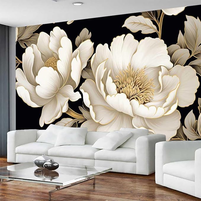 Vintage Peony Buds and Leaves Floral Seamless Pattern Wallpaper for Bedroom, Living Room, Bathroom Wall Backgrounds(Non-self-Adhesive)