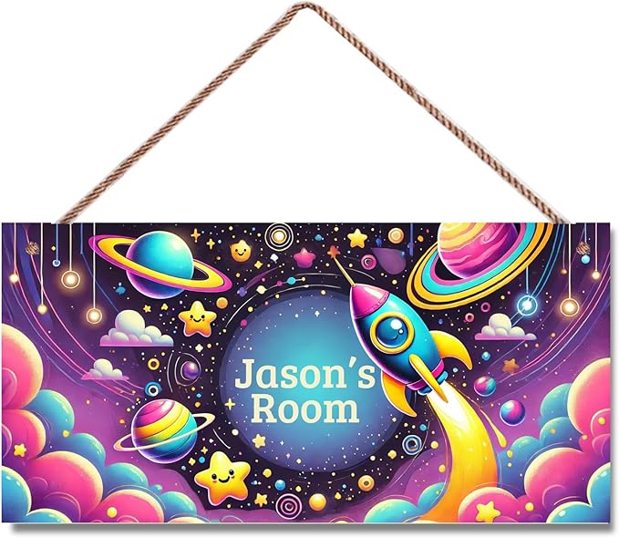 Personalized Name Sign Universe Theme Decor For Kids Room and Baby Nursery Kids Bedroom Wood Plaque Hanging Out Space Wall Art Decor