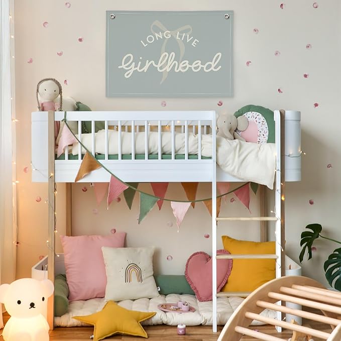 Blue Girls Room Decor, Long Live Girlhood Coquette Bow Cute Nursery Playroom Wall Hanging Linen Banner Flag, Baby Blue Kids,Toddler Bedroom Decorations, Baby Showers Newborn Gift 30x20,girlroom