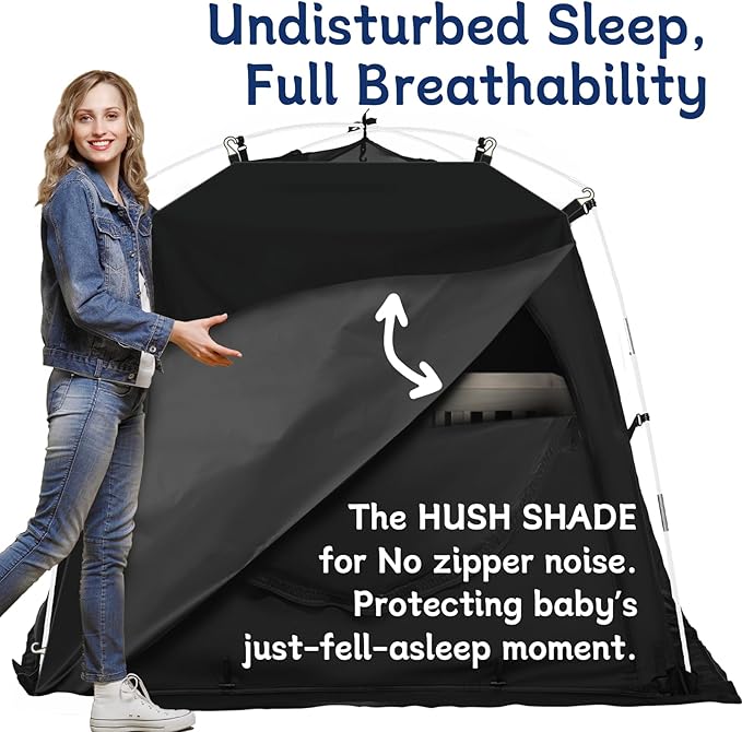 Baby Blackout Tent Fits Crib, Pack N Play, Toddler Travel Bed & Kids Cot, CPC Certified Sleep Pod with Fan Pocket 2 Mesh Doors, Breathable & Quiet Design, Easy Setup & Portable
