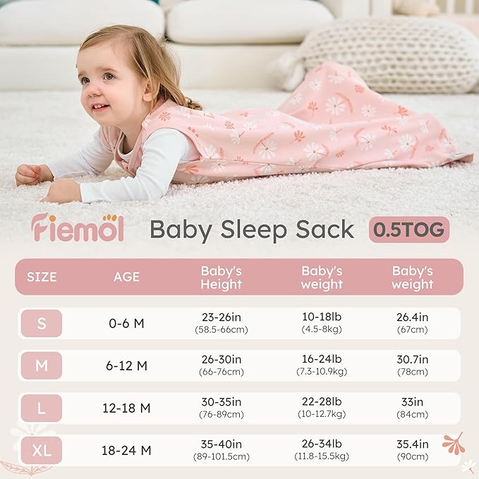 Baby Sleep Sack 18-24 months, 100% Cotton Sleeping Sack for Newborn and Infant, 3 Pack Baby Wearable Blanket for Boy and Girl, 0.5 Tog Lightweight Double Zipper Sleep Bag Pink Orange Flower