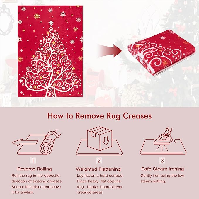2x3 Machine Washable Christmas Area Rug, Non-Slip Small Christmas Entryway Rug for Front Door, Low Pile Indoor Door Mat for Entryway, Bedroom, Dining Room & Kitchen(2x3 Christmas Tree)
