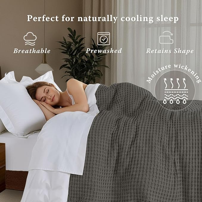 Threadmill Cooling Waffle Blanket King Size | Breathable, Lightweight and Cooling | Made from Rayon Derived from Bamboo | Waffle Throw Blanket for Couch and Sofa | 106 x 92 Inches | Scottish Grey