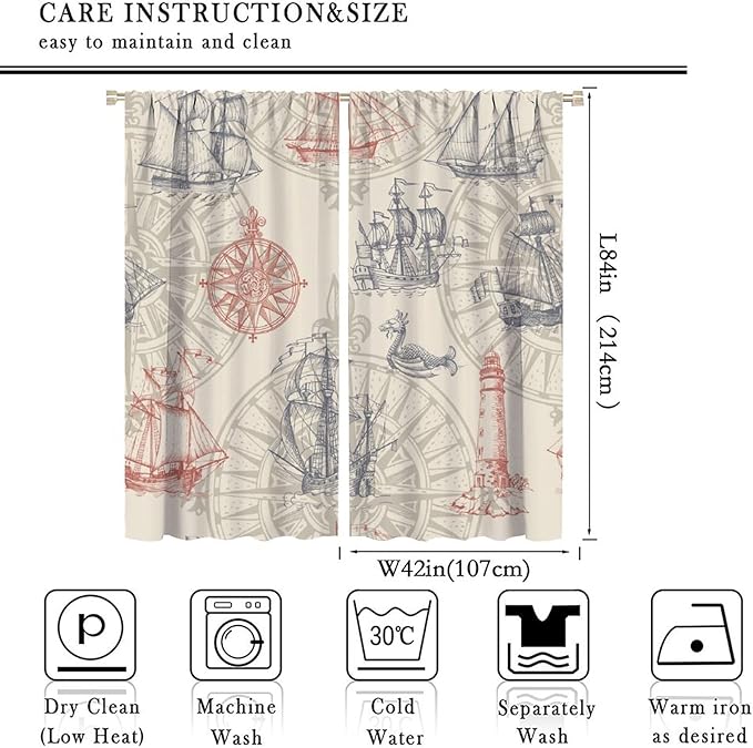 Abstract Nautical Curtain Set Seahorse Curtain for Kids Yellow Polyester Fabric Bedroom Curtain Set 2 Panels,84x84 Inches