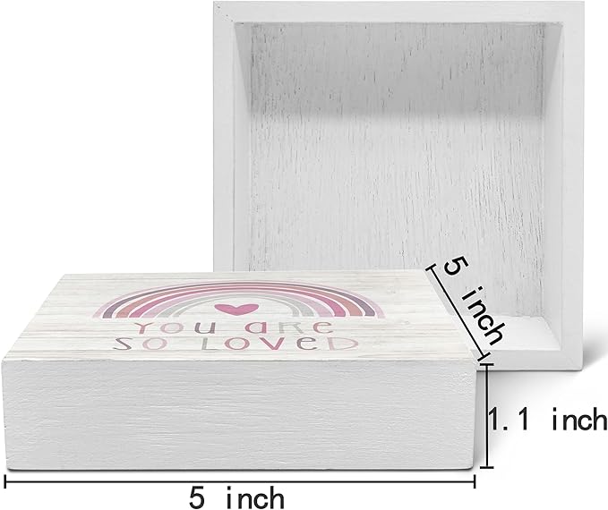 SRADMO You Are So Loved Rainbow Heart Wood Box Sign Desk Decor, Pink Decor Kids Inspirational Quotes Wooden Block Box Sign Decoration for Kids Room Nursery Playroom Shelf Table Decorative Accessories