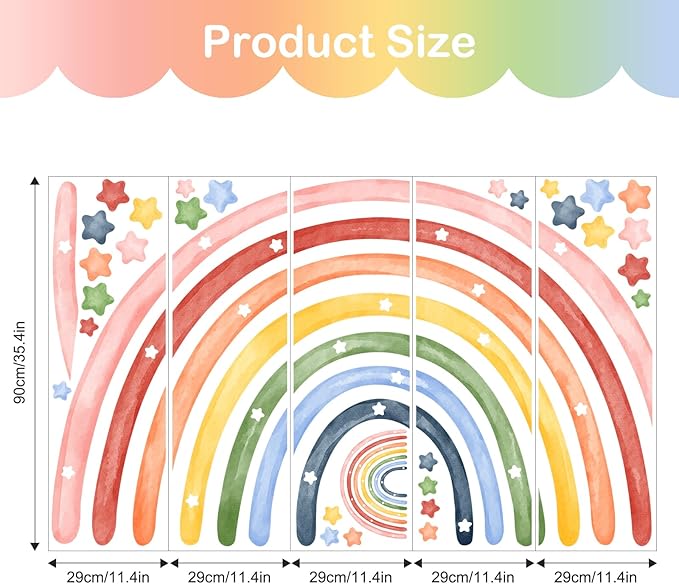 Tanlaby 56" X 43" Large Rainbow Wall Stickers Watercolor Stars Wall Decals Peel and Stick Colorful Art Decor for Baby Nursery Girls Bedroom Kids Playroom Daycare Classroom