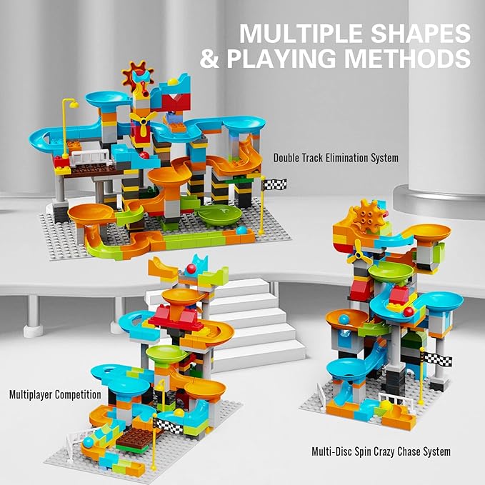 JIXIn 3in1 Marble Runs for Kids 4-8/Building Blocks Compatible with LEGO DUPLOS for Age 2-5/Marble Run for Kids Ages 3-5 STEM Toy Set with 164 Pcs Classic Big Block/Gift Toys for Kid Ages 3 4 5 6 7 8+