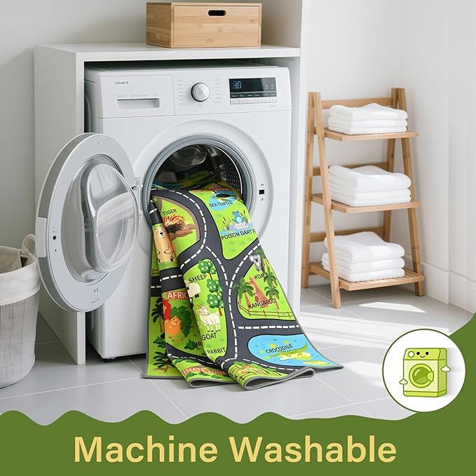 Zoo Adventure Kids Rug, Cute Animal Play Mat with Non-Slip Backing, Kids Carpet with Lions, Tigers & Giraffes for Educational and Fun Playtime, 60"x36"