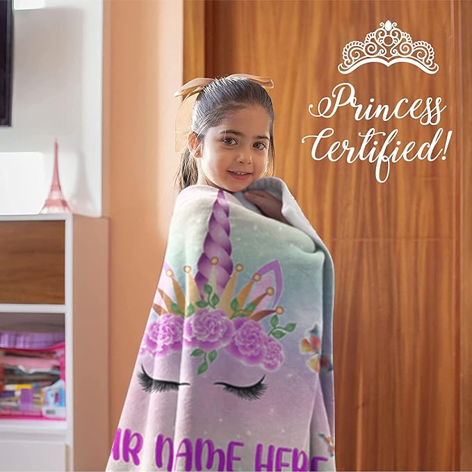 Personalized Unicorn Blanket for Girls | Kids Unicorn | Custom Plush Fuzzy Unicorns for Toddler | Little Girl Throw Blankets | Baby Girl Sofa Bed Birthday (Fleece – 50x60)
