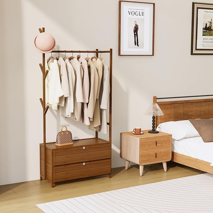 Upgraded Hanging Rack Clothing Rack with Drawers,Solid Thickened Clothes Racks with Shelves,27.6inch Width Closet with Drawers,Clothes Racks for Hanging Clothes,Short Closet Dresser