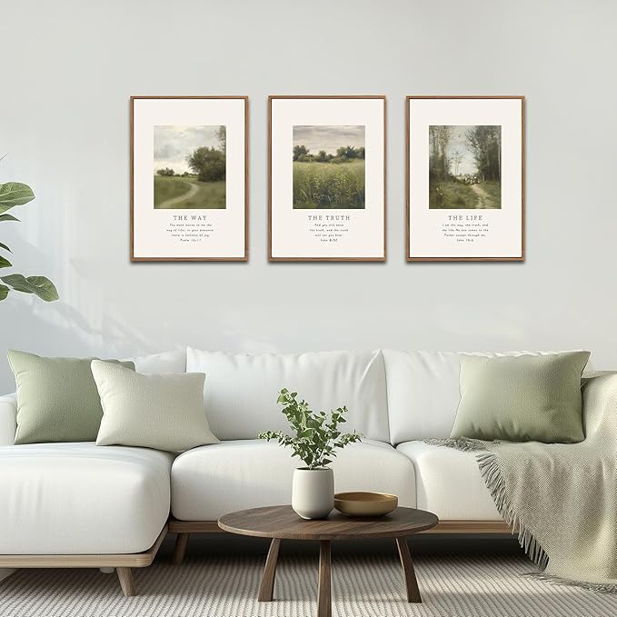 CHDITB Vintage Christian Framed Canvas Wall Art Set, The Way The Truth The Life Wall Decor, Bible Verse Artwork Scripture Wall Painting, Religious Art Prints for Living Room Bedroom Office 16"x24"x3