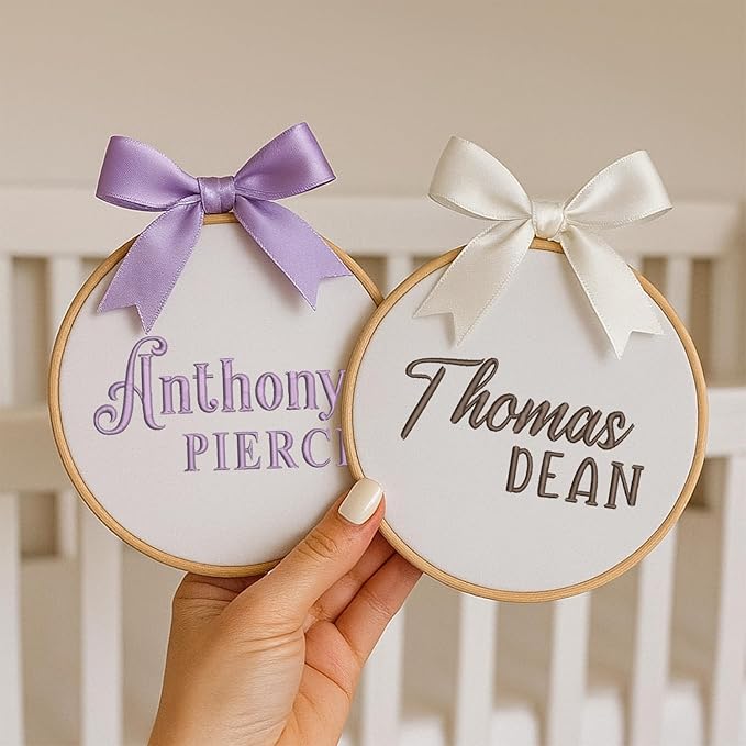 Personalized Baby Name Sign Welcome Baby Announcement Sign Newborn Baby Embroidery Hoop with Bows Baby Hospital Name Sign Custom Infant Baby Name Baby Shower Gifts (15)