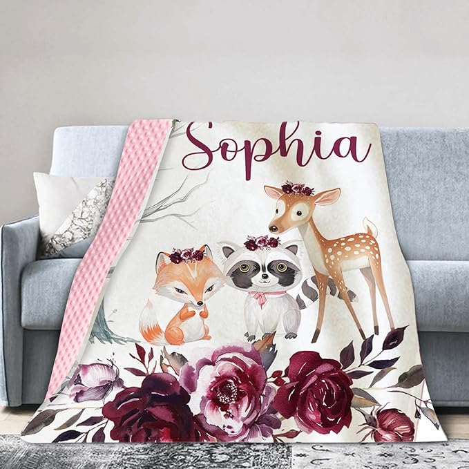 Personalized Baby Blankets for Boys Girls, Custom Name Rose Animal Baby Blanket, Soft Receiving Blanket for Newborns and Toddlers, Ideal for Baby Showers and Nursery Decor