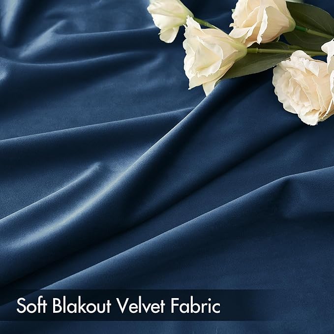 MIULEE Velvet Blackout Curtains Navy Blue Thermal Insulated Drapes for Bedroom Living Room Darkening 96 Inches Long Curtains Panels Rod Pocket Set of 2