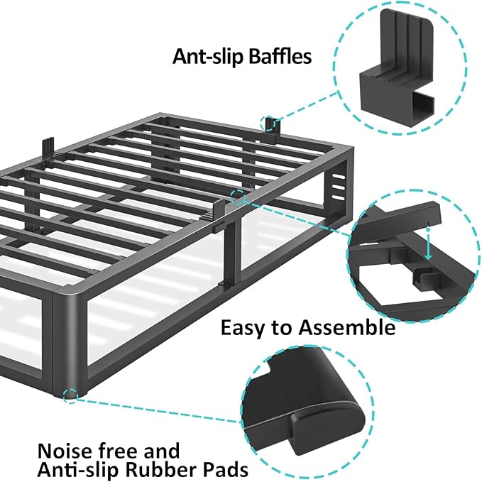 Metal Heavy Duty 14 inch Twin XL Bed Frame with Rounded Corner and Headboard Hole Mattress Retainers 3500 LBS No Box Spring Needed Platform Noise Free Easy Assembly