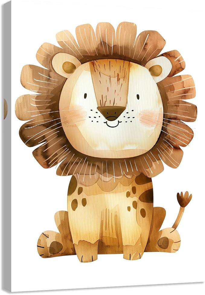 CCKOPPI Nursery Decor Canvas Wall Art Cute Wildlife Lion Jungle Animal Theme Watercolor Print Poster Decor Painting for Baby Room Nursery Bathroom Decor(Artwork-01, 12"x18")
