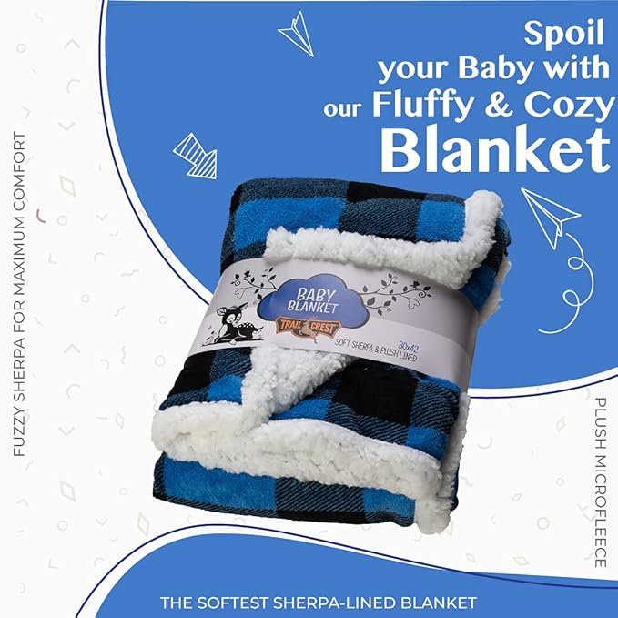 Ultra Soft Sherpa Fleece Plaid Baby Blanket | Cozy, Plush Throw Blanket for Kids | Reversible Plaid | Washable | Wide Size for Extra for Warmth & Comfort | Cute