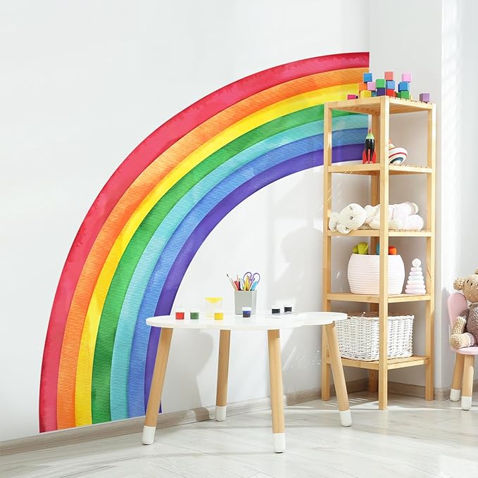 Supzone Large Rainbow Wall Decals, Mural Watercolor Half Rainbow Wall Stickers Peel and Stick Vinyl Wall Art Decor for Girls Bedroom Kids Nursery Living Room Playroom Toddler