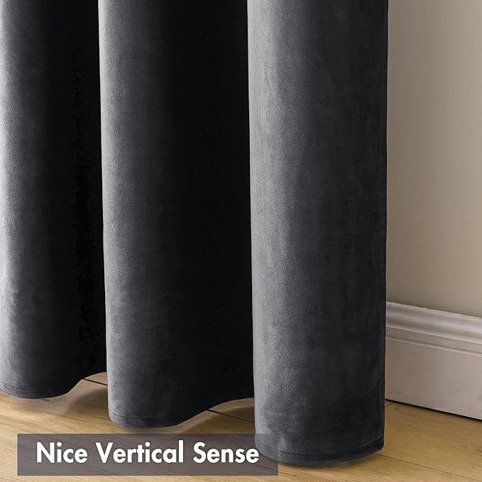 MIULEE Grey Velvet Curtains Thermal Insulated Blackout Curtain Drapes for Bedroom Living Room Darkening 108 Inches Long Curtains Panels Rod Pocket Set of 2