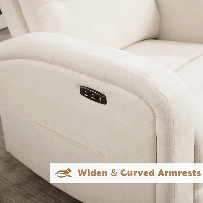 Glider Recliner Nursery Chair, Power Swivel Rocker Recliner with Adjustable Backrest Support, Swivel Rocking Nursery Recliner Chairs with USB and Type-C Ports for Living Room, Chenille Cream White