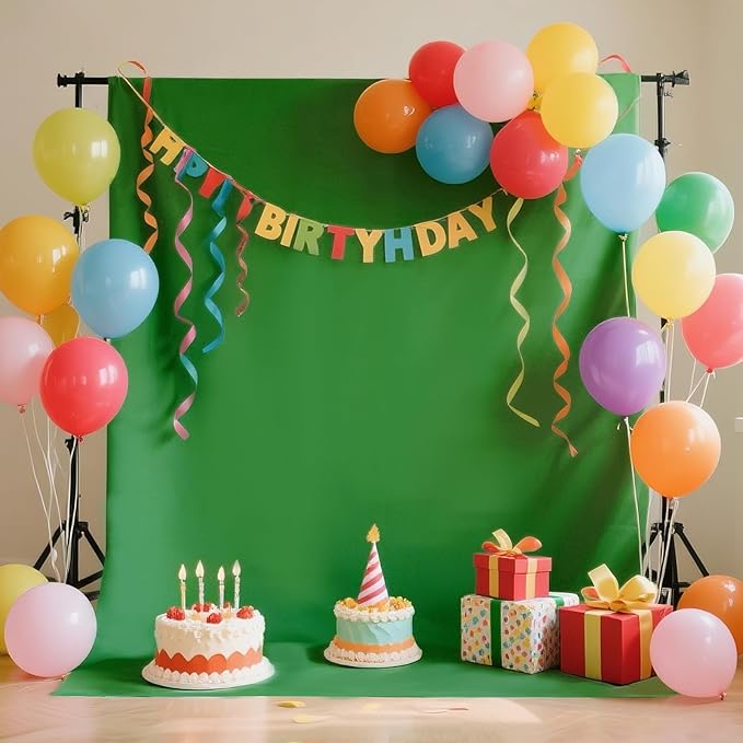 YSKE-Y1 10x7ft Green Photo Backdrop Background, Seamless Fabric Photography Backdrop Curtain Screen for Photoshoot Video Studio Party