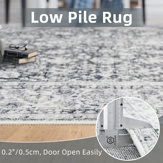 Deerly Grey Rug 6x9 Rugs for Living Room Distressed, Washable Area Rugs Non Slip Large Rug for Bedroom Dining Room Office, Floor Decoration Big Rug Mat Low-Pile(Grey)