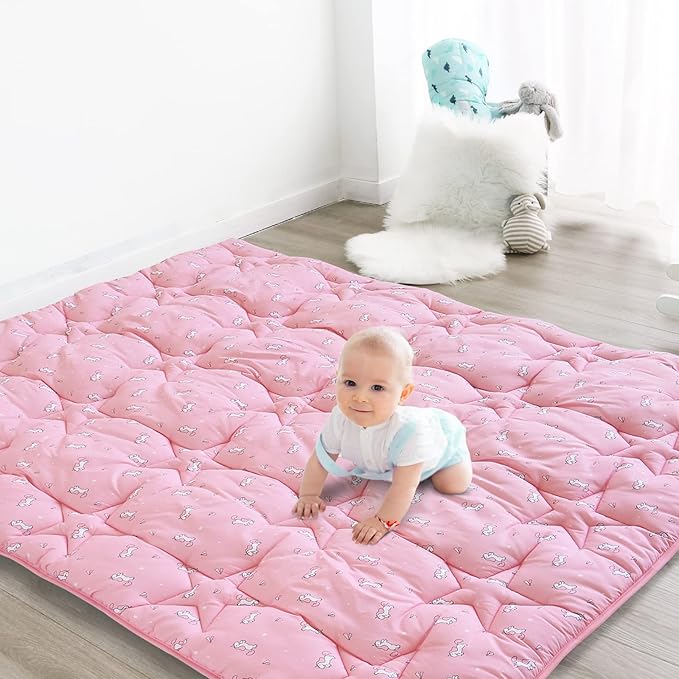 SPRINGSPIRIT Baby Play Mats for Floor, 59x59 Inch Thicker and Larger Soft Foam Playmats for Babies and Toddlers, Foldable Washable Baby Playpen Mat, Pink