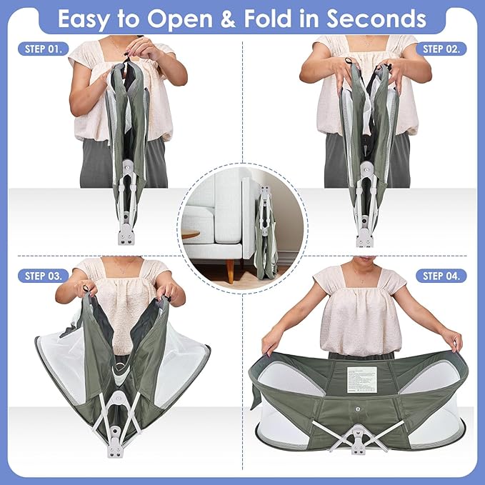 Bedside Bassinet for Baby, Portable Baby Bassinet Travel Bed with Mosquito Net & Sunshade, Lightweight Foldable Baby Crib with Easy-Clean Fabric for Home & Outdoor