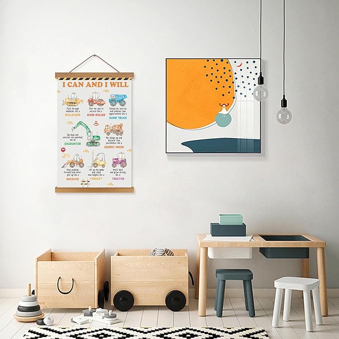 KAIRNE Construction Wall Art,Trucks Positive Affirmations Posters,Inspirational Construction Art Prints,Motivational Quotes Hanging Wall Decoration for Boys Room Living Room Bedroom Playroom Decor